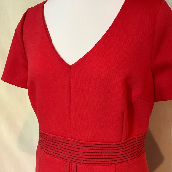 Boden Red Midi Dress with V-Neck - Picture 2 of 8